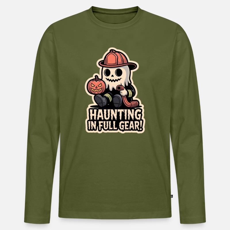 Firefighter Boo – Spooky Cute Halloween Ghost - Männer Premium Bio Langarmshirt - Khaki