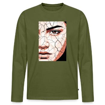 Abstract Face Portrait Cracked Surreal Desert - Men's Premium Organic Long Sleeve Shirt - khaki - Front - Nico (187cm)