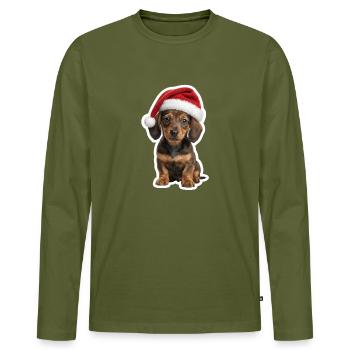 Dackel Welpe Weihnachten Hundefan - Männer Premium Bio Langarmshirt - Khaki - Vorne - Nico (187cm)
