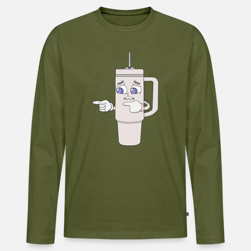 Besorgtes Shaker-Cup-Maskottchen - Männer Premium Bio Langarmshirt - Khaki