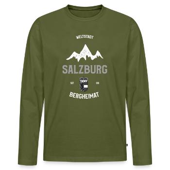 Salzburg – Weltstadt Bergheimat Design - Männer Premium Bio Langarmshirt - Khaki - Vorne - Nico (187cm)