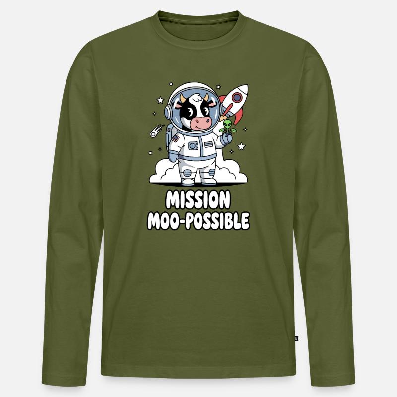 Mission Moo-possible Space Cow Design - Männer Premium Bio Langarmshirt - Khaki