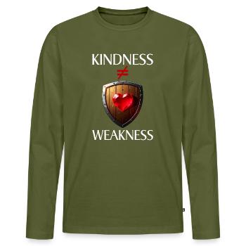 Herzschutz: Freundlichkeit ungleich Schwäche - Männer Premium Bio Langarmshirt - Khaki - Vorne - Nico (187cm)