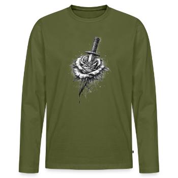 Rose mit Dolch Gotische Grafik - Männer Premium Bio Langarmshirt - Khaki - Vorne - Nico (187cm)