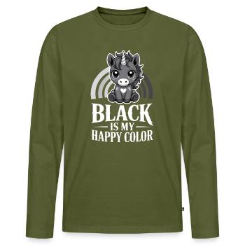 Monochrome Unicorn Joy - Men's Premium Organic Long Sleeve Shirt - khaki - Front - Nico (187cm)