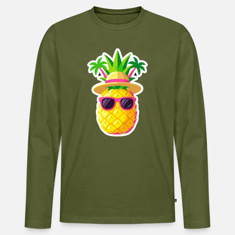 Sunny Pineapple Island Vibe - Männer Premium Bio Langarmshirt - Khaki