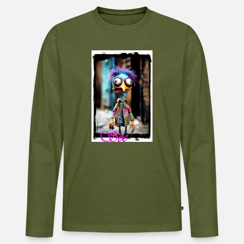 Bunte Vogelskulptur mit Punk-Style - Männer Premium Bio Langarmshirt - Khaki
