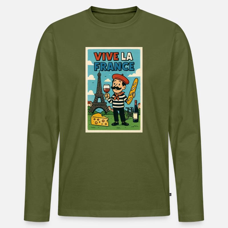 Es lebe Frankreich Retro Gourmet - Männer Premium Bio Langarmshirt - Khaki