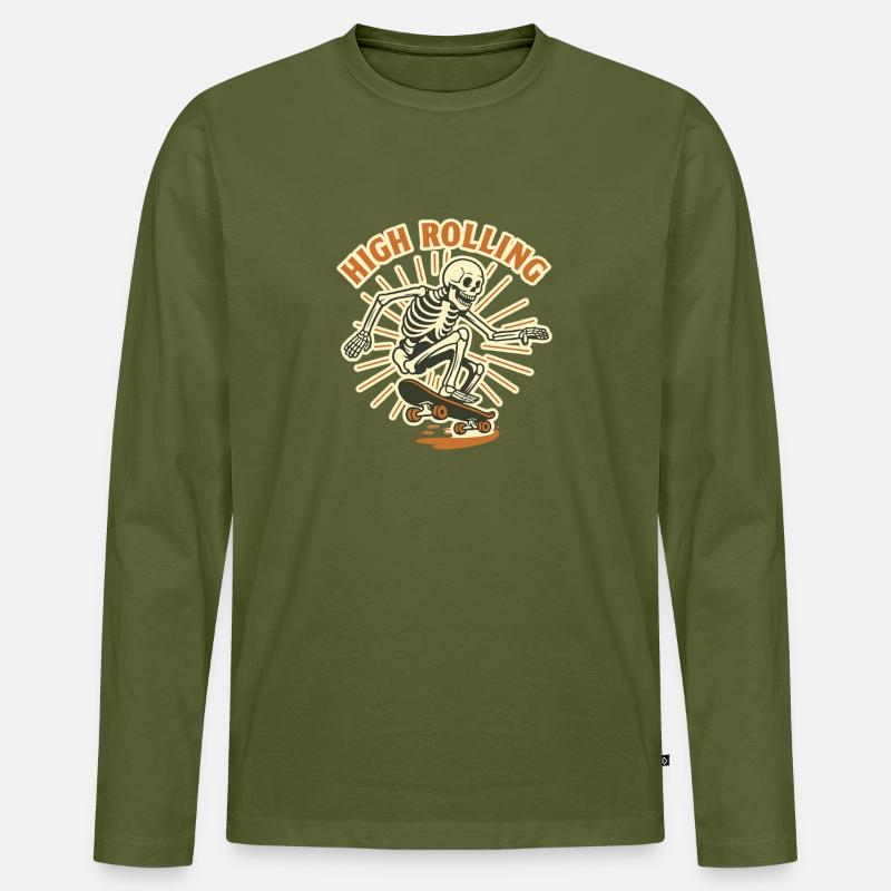 High Rolling Skelett Skateboard - Männer Premium Bio Langarmshirt - Khaki