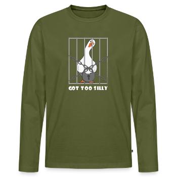Goose – Wurde zu albern - Männer Premium Bio Langarmshirt - Khaki - Vorne - Nico (187cm)