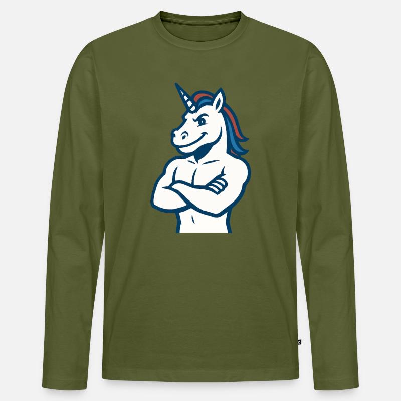 Selbstbewusstes Einhorn-Maskottchen Starkes Sportdesign - Männer Premium Bio Langarmshirt - Khaki