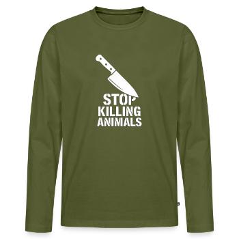 Stoppt Tierquälerei Messer Motiv - Männer Premium Bio Langarmshirt - Khaki - Vorne - Nico (187cm)