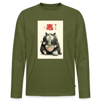 Festin de nouilles du chat de la fortune - T-shirt manches longues Premium bio Homme - kaki - Devant - Nico (187cm)