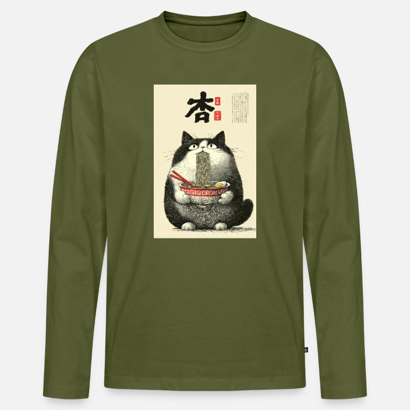 Nudelkatze Ukiyo-e Bowl - Männer Premium Bio Langarmshirt - Khaki