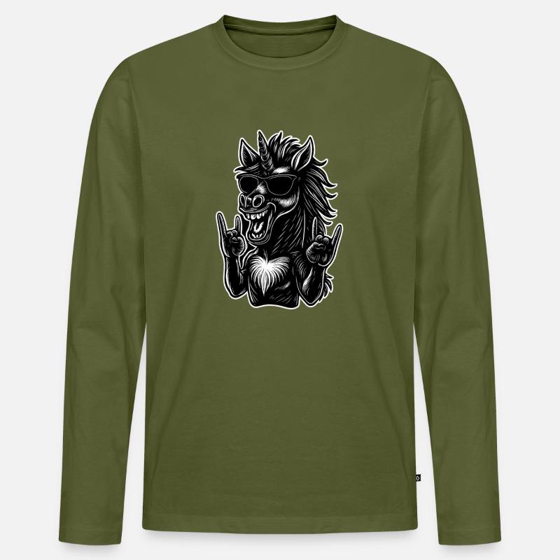 Rockendes Einhorn mit Sonnenbrille - Männer Premium Bio Langarmshirt - Khaki