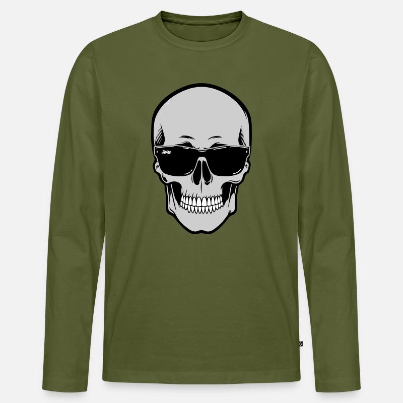 Schädel mit Sonnenbrille Grafik - Männer Premium Bio Langarmshirt - Khaki