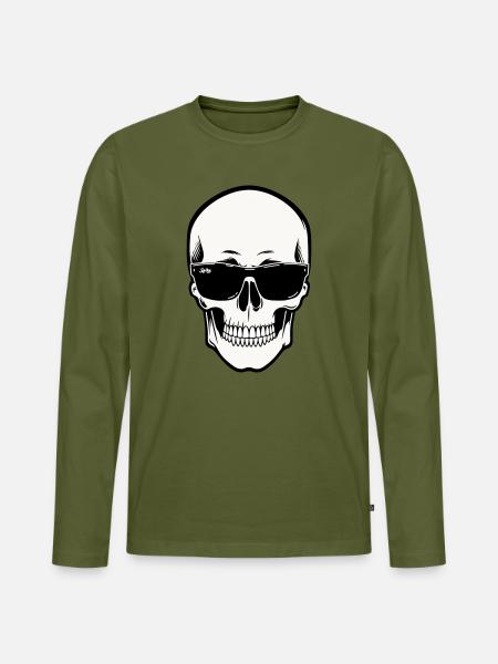 Skeleton with Sunglasses in Monochrome - Men's Premium Organic Long Sleeve Shirt - khaki