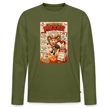 Widder Sternzeichen - Erst stürmen, Plan später - Männer Premium Bio Langarmshirt - Khaki - Vorne - Nico (187cm)