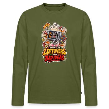 Je fonctionne avec des restes et de mauvaises idées au micro-ondes de bandes dessinées - T-shirt manches longues Premium bio Homme - kaki - Devant - Nico (187cm)