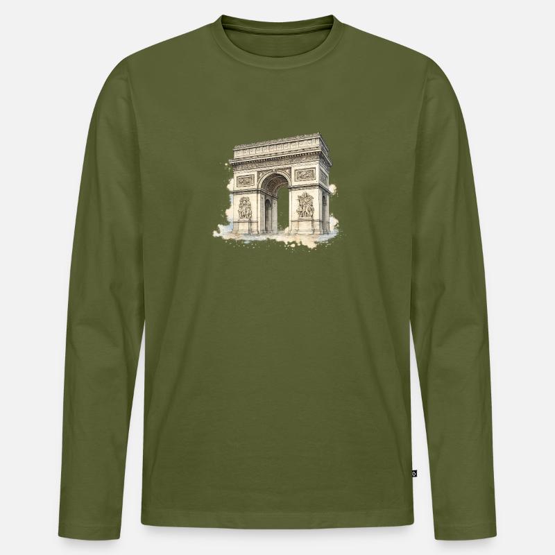Arc de Triomphe in Aquarell - Männer Premium Bio Langarmshirt - Khaki
