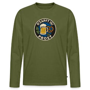 O'zapft Is! Bier und Brezel Design - Männer Premium Bio Langarmshirt - Khaki - Vorne - Nico (187cm)