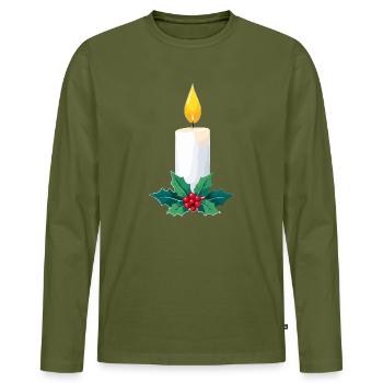 Christmas Candle & Holly - Men's Premium Organic Long Sleeve Shirt - khaki - Front - Nico (187cm)
