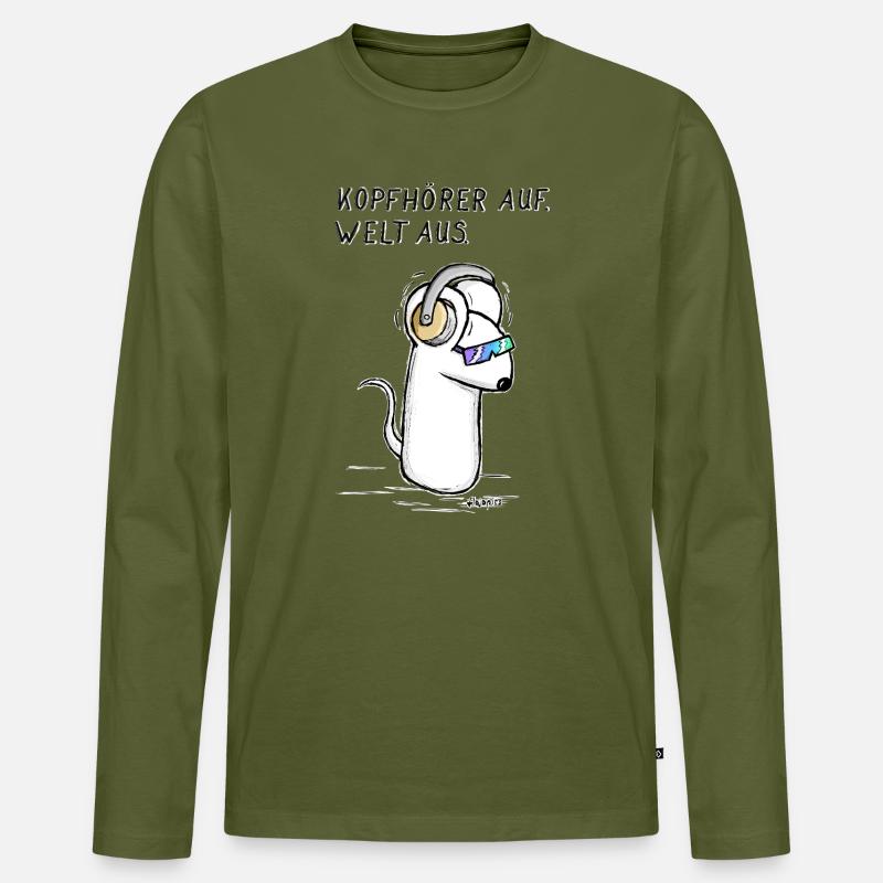 Kopfhoerer auf. Welt aus. - Männer Premium Bio Langarmshirt - Khaki