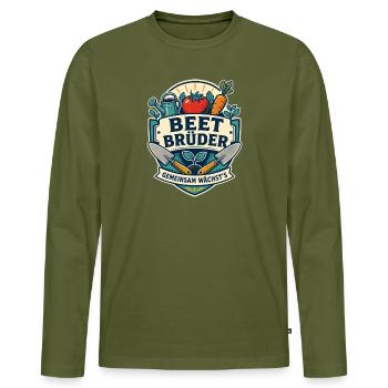 Beet Brüder Gemeinsam wächst es - Männer Premium Bio Langarmshirt - Khaki - Vorne - Nico (187cm)