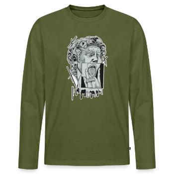 Sculpture by David - Men's Premium Organic Long Sleeve Shirt - khaki - Front - Nico (187cm)