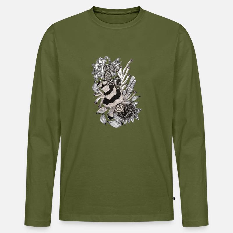 Monochrome Panda Blüten Illustration - Männer Premium Bio Langarmshirt - Khaki