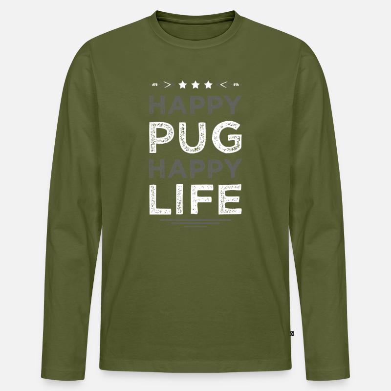 Pug Lebensfreude Design - Männer Premium Bio Langarmshirt - Khaki
