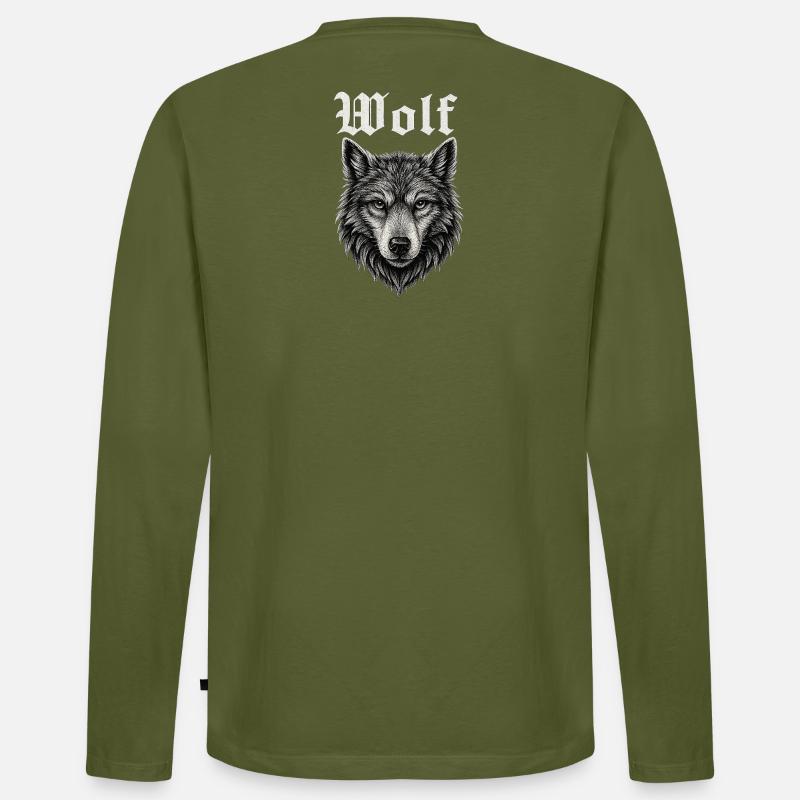 Gothic Wolf Kopf Illustration Geschenkidee - Männer Premium Bio Langarmshirt - Khaki