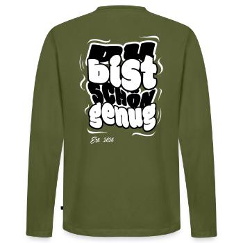 Tu es assez belle Est. 2026 – Design streetwear - T-shirt manches longues Premium bio Homme - kaki - Dos - Nico (187cm)