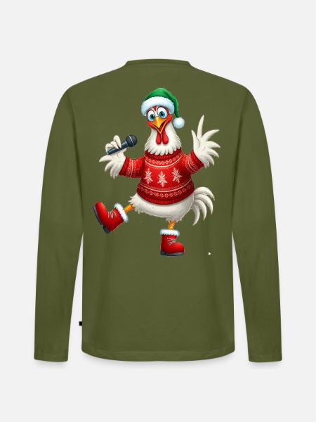 Holiday Singing Hen Sweater - Men's Premium Organic Long Sleeve Shirt - khaki