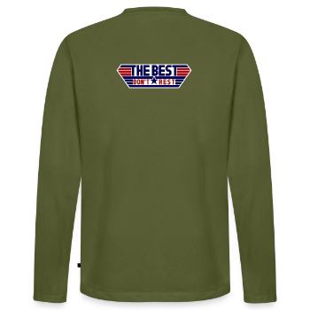 Les meilleurs ne se reposent pas - T-shirt manches longues Premium bio Homme - kaki - Dos - Nico (187cm)