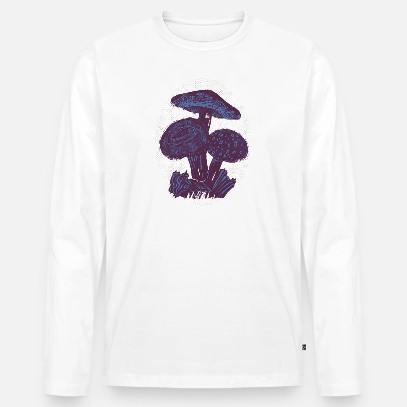 Pilze Linocut - Männer Premium Bio Langarmshirt - Weiß