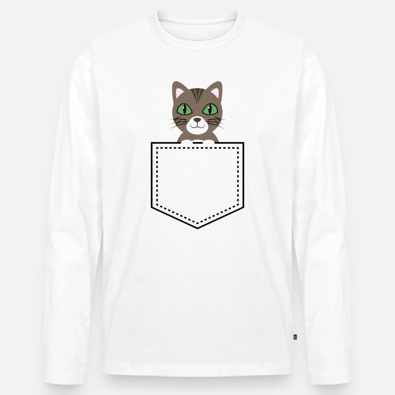 Taschentier Katze braun getigert - Männer Premium Bio Langarmshirt - Weiß