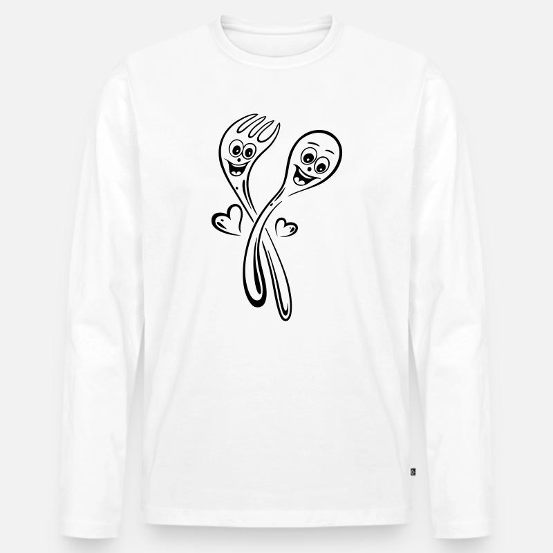 Löffel und Gabel mit Herzen. - Männer Premium Bio Langarmshirt - Weiß