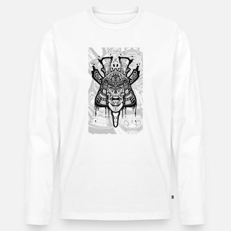 Samurai skull  - Männer Premium Bio Langarmshirt - Weiß