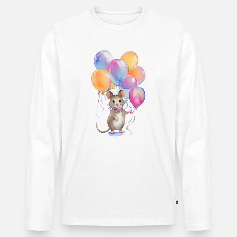 Maus mit Luftballons - Männer Premium Bio Langarmshirt - Weiß