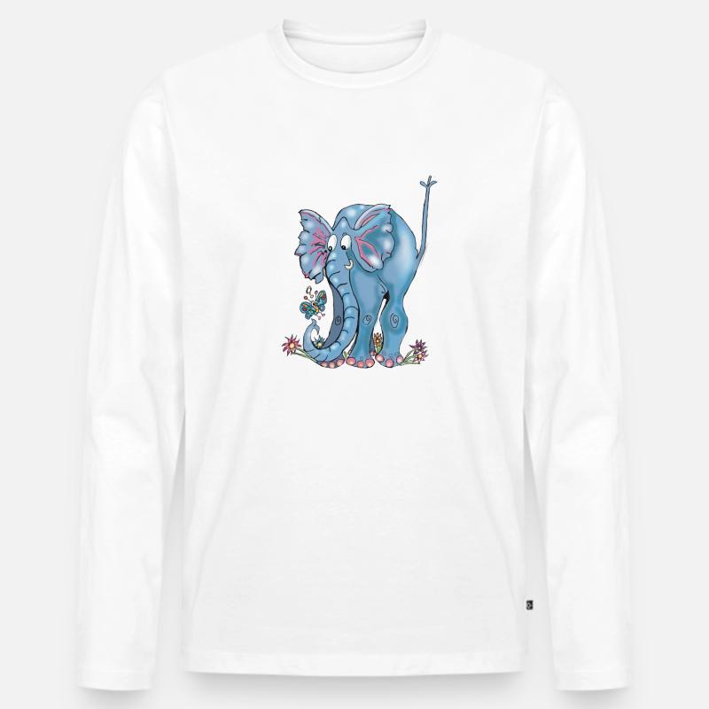 Verspielter blauer Elefant und Schmetterlinge - Männer Premium Bio Langarmshirt - Weiß