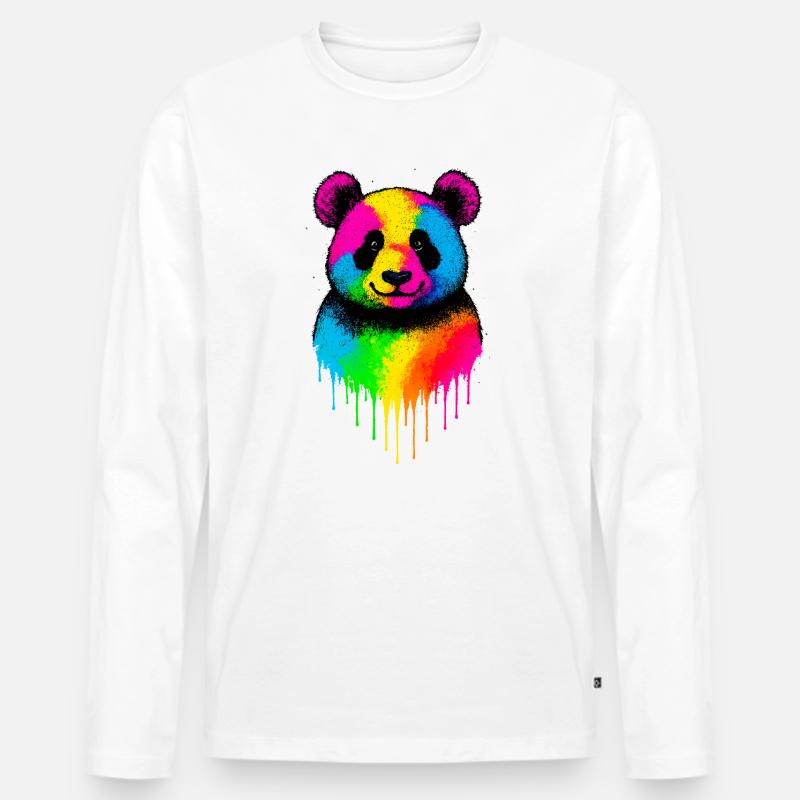 Regenbogen Panda Tropfende Kunst - Männer Premium Bio Langarmshirt - Weiß
