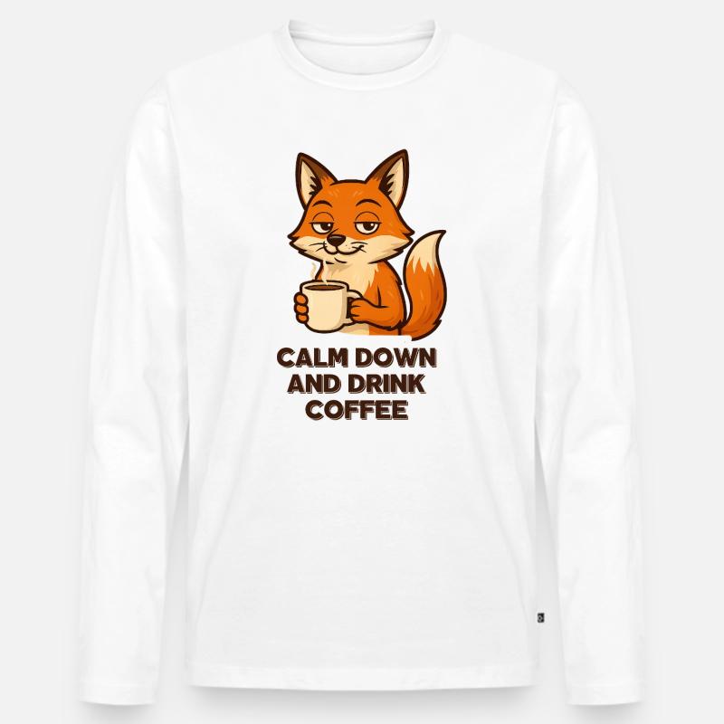 Kaffee Fuchs Chillmodus Espresso Design Tiere - Männer Premium Bio Langarmshirt - Weiß
