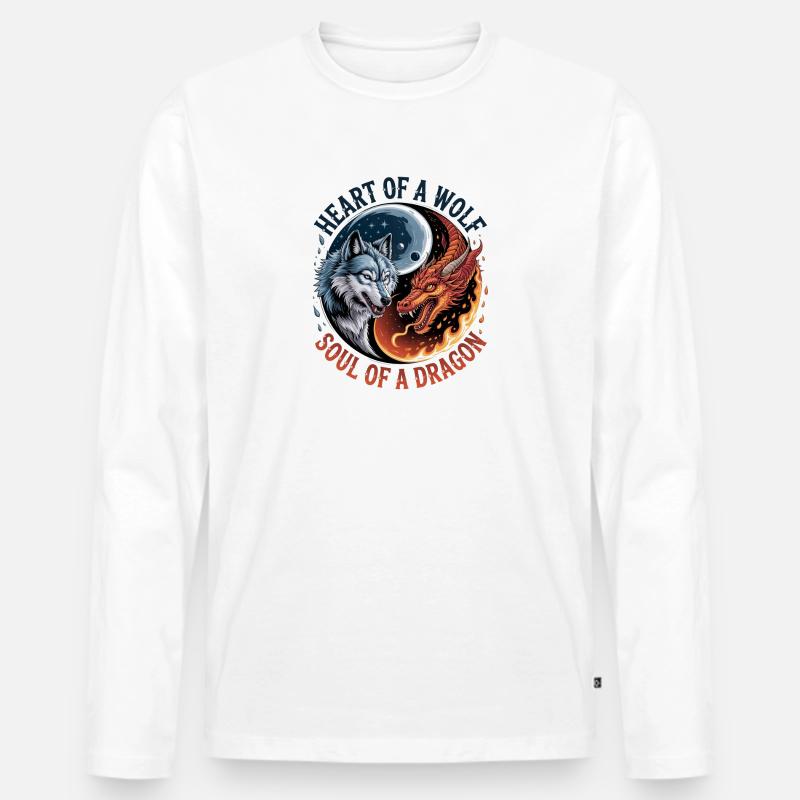 Herz des Wolfes, Seele des Drachen - Männer Premium Bio Langarmshirt - Weiß