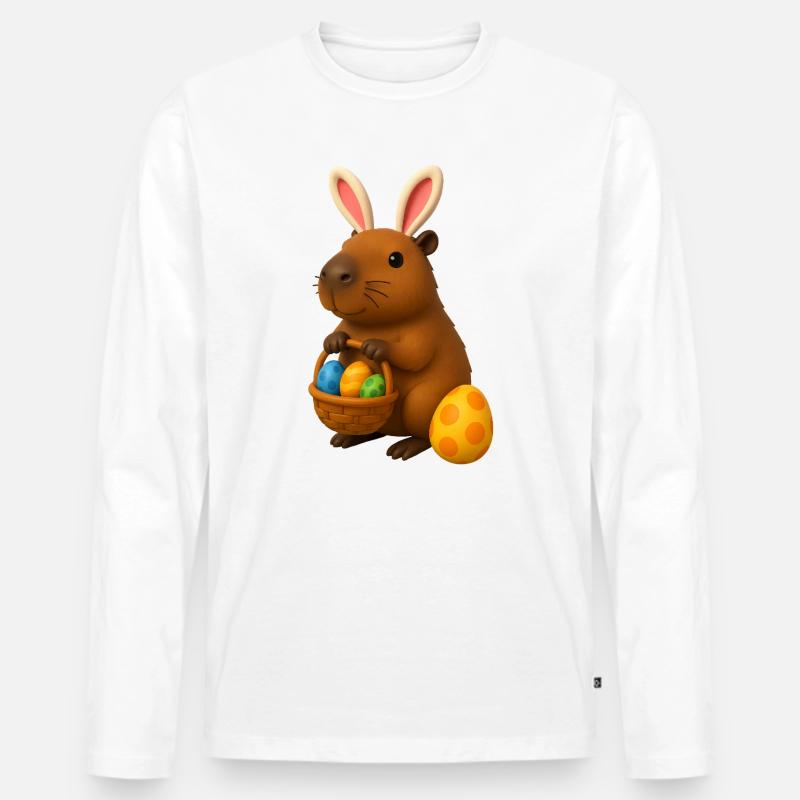 Osterhasen-Capybara mit Körbchen mit bunten Eiern - Männer Premium Bio Langarmshirt - Weiß