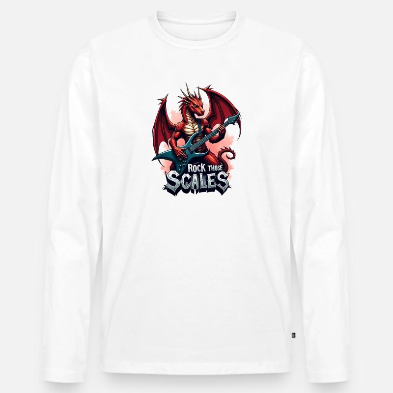 Drache mit Rockgitarre - Männer Premium Bio Langarmshirt - Weiß