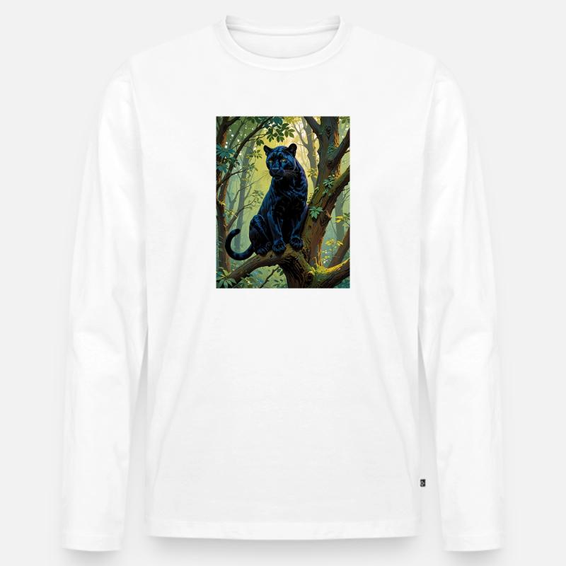 Schwarzer Panther im Dschungel - Männer Premium Bio Langarmshirt - Weiß