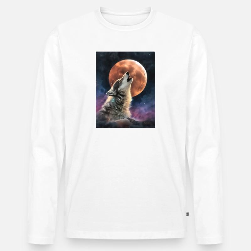 Heulender Wolf - Männer Premium Bio Langarmshirt - Weiß