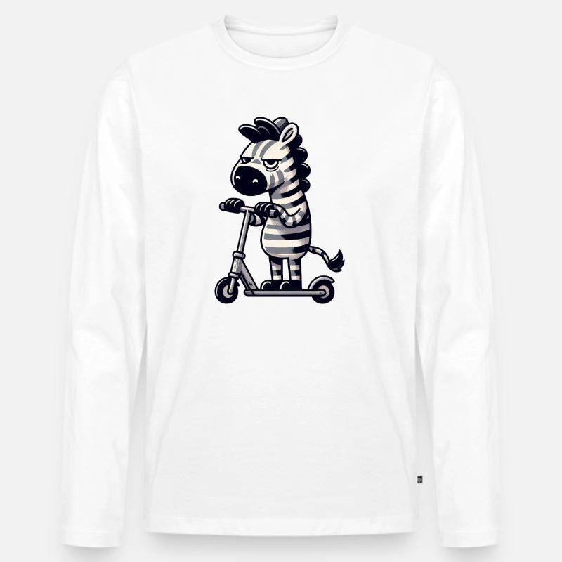 Zebra Kickroller Skurril Lustig Comic - Männer Premium Bio Langarmshirt - Weiß