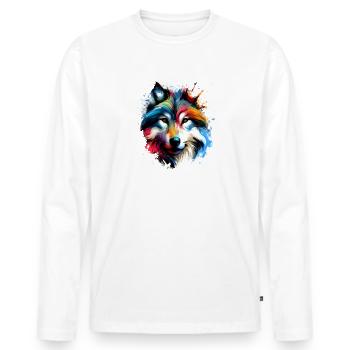 Oeuvre de loup coloré - T-shirt manches longues Premium bio Homme - blanc - Devant - Nico (187cm)